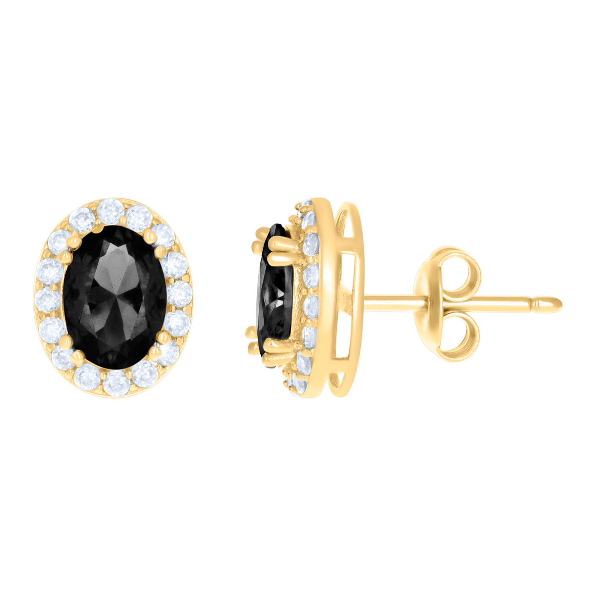 10kt Yellow Gold Womens Black White Oval Round Cubic-Zirconia Oval Fashion Stud Earrings