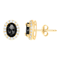 10kt Yellow Gold Womens Black White Oval Round Cubic-Zirconia Oval Fashion Stud Earrings