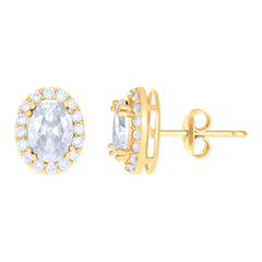 10kt Yellow Gold Womens Oval Round Cubic-Zirconia Oval Fashion Stud Earrings
