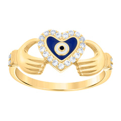 10kt Yellow Gold Womens Cubic-Zirconia Heart Evil Eye Good Luck Ring