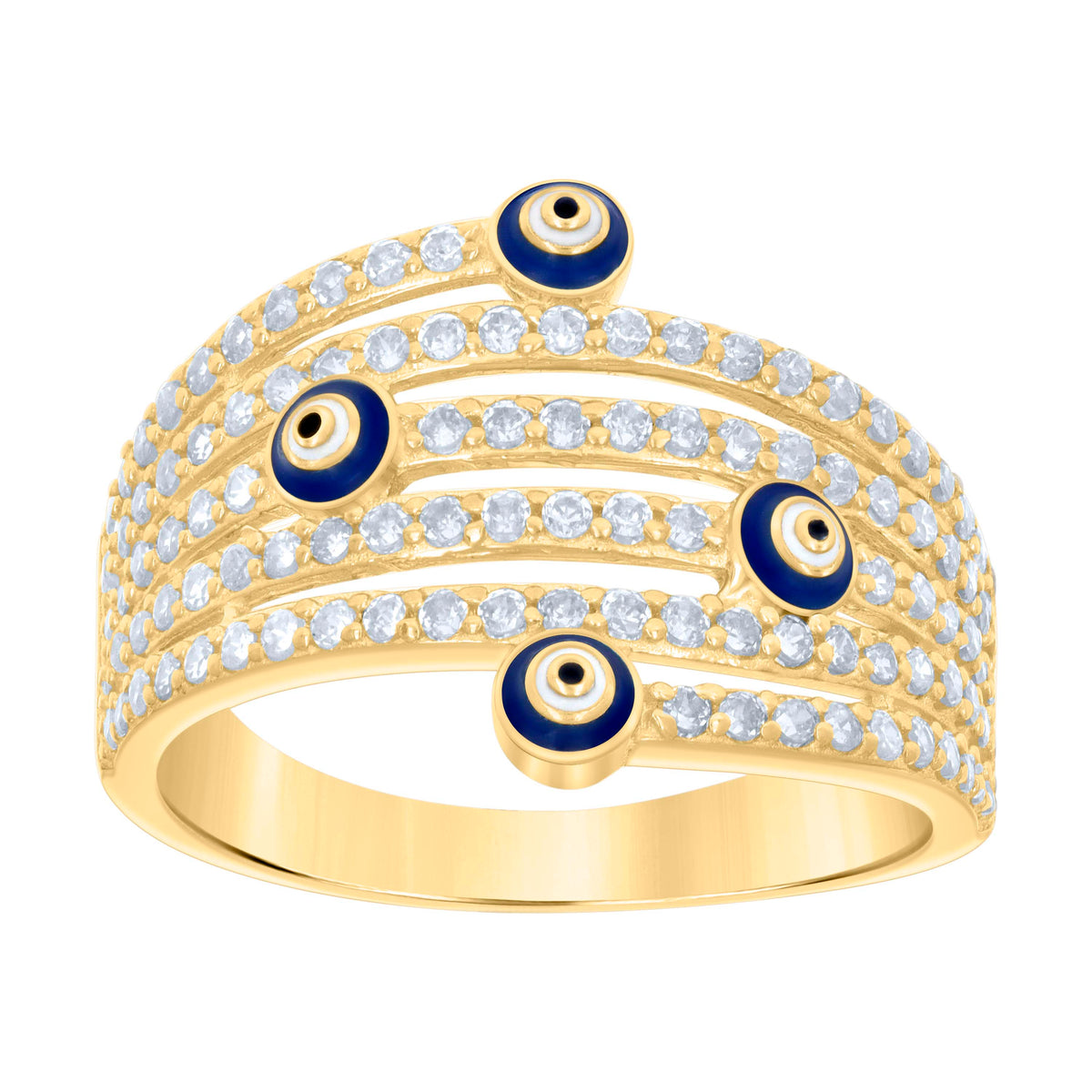 10kt Yellow Gold Womens Cubic-Zirconia Evil Eye Good Luck Ring
