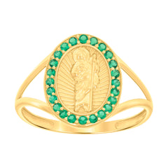 10kt Yellow Gold Womens Green Cubic-Zirconia St. Jude Saints Religious Ring