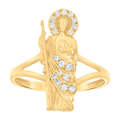 10kt Yellow Gold Womens Cubic-Zirconia St. Jude Saints Religious Ring