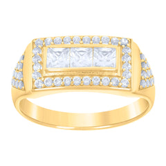 10kt Yellow Gold Mens Princess-cut Round Cubic-Zirconia Fashion Ring