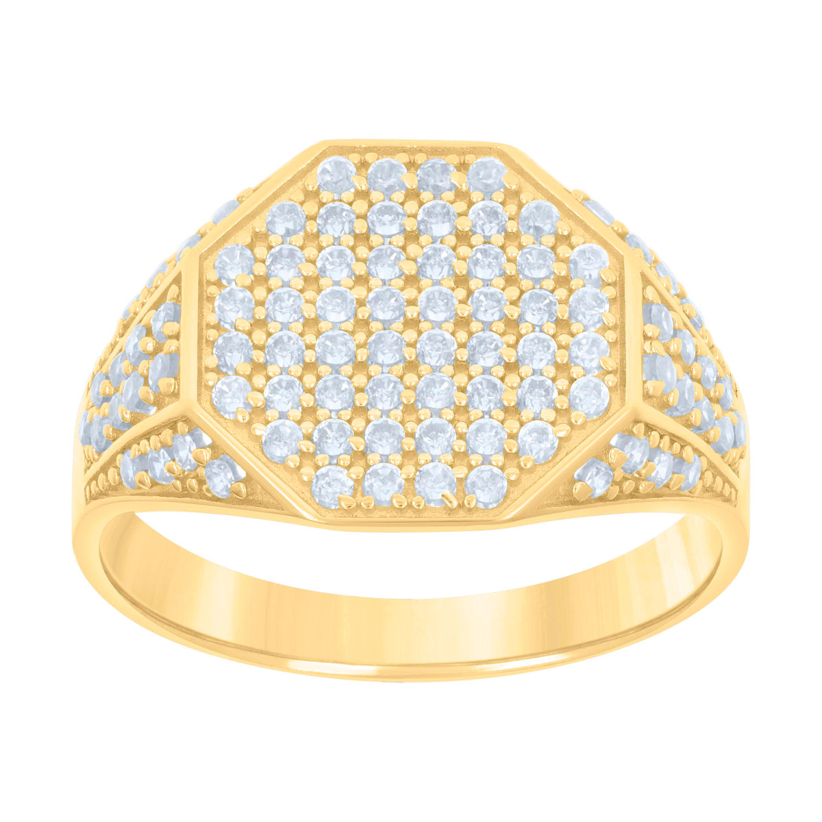 10kt Yellow Gold Mens Cubic-Zirconia Octagon Head Fashion Ring