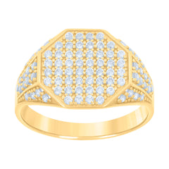 10kt Yellow Gold Mens Cubic-Zirconia Octagon Head Fashion Ring