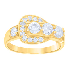 10kt Yellow Gold Baby Cubic-Zirconia Buckle Fashion Ring
