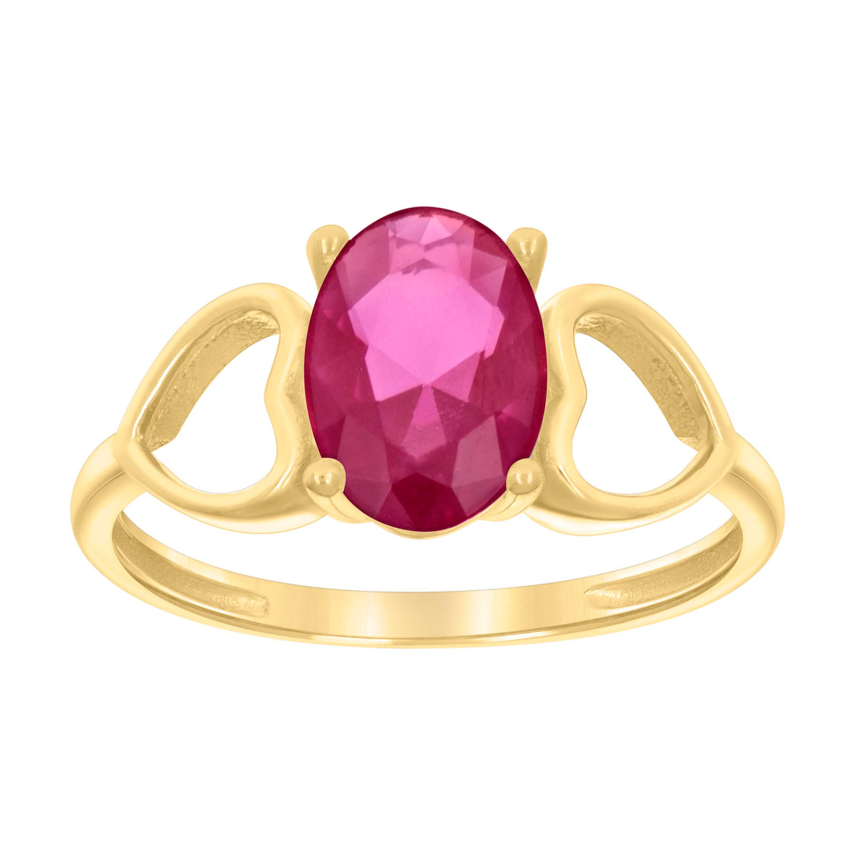 10kt Yellow Gold Baby Red Oval Cubic-Zirconia Heart Ring