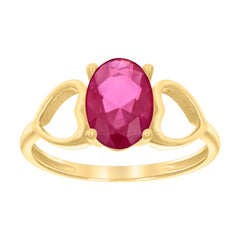 10kt Yellow Gold Baby Red Oval Cubic-Zirconia Heart Ring