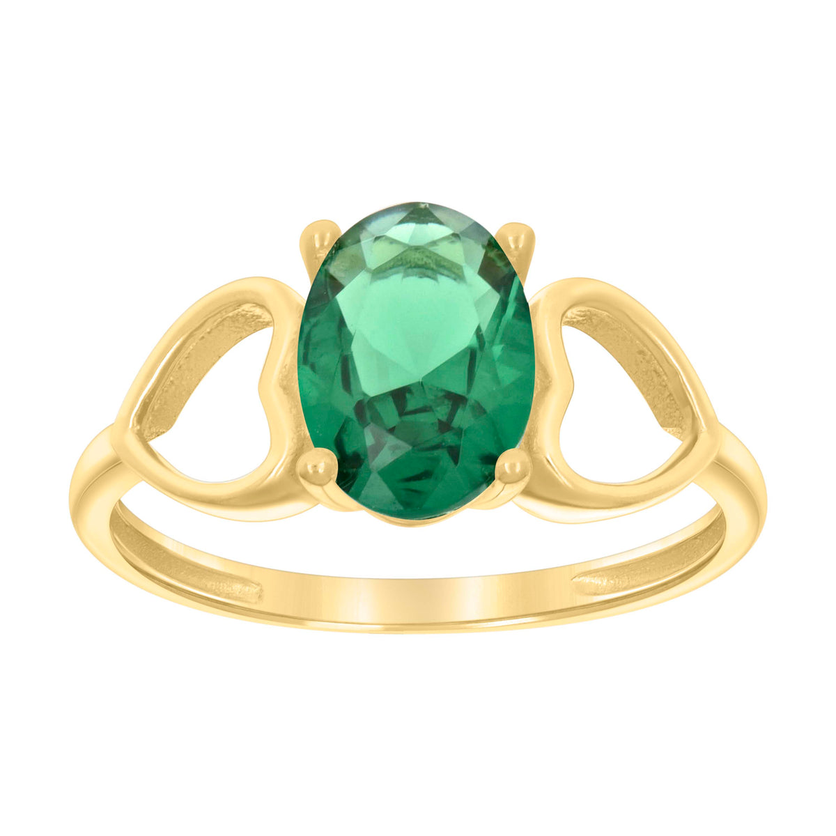 10kt Yellow Gold Baby Green Oval Cubic-Zirconia Heart Ring