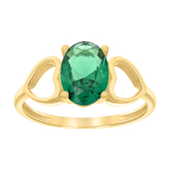 10kt Yellow Gold Baby Green Oval Cubic-Zirconia Heart Ring