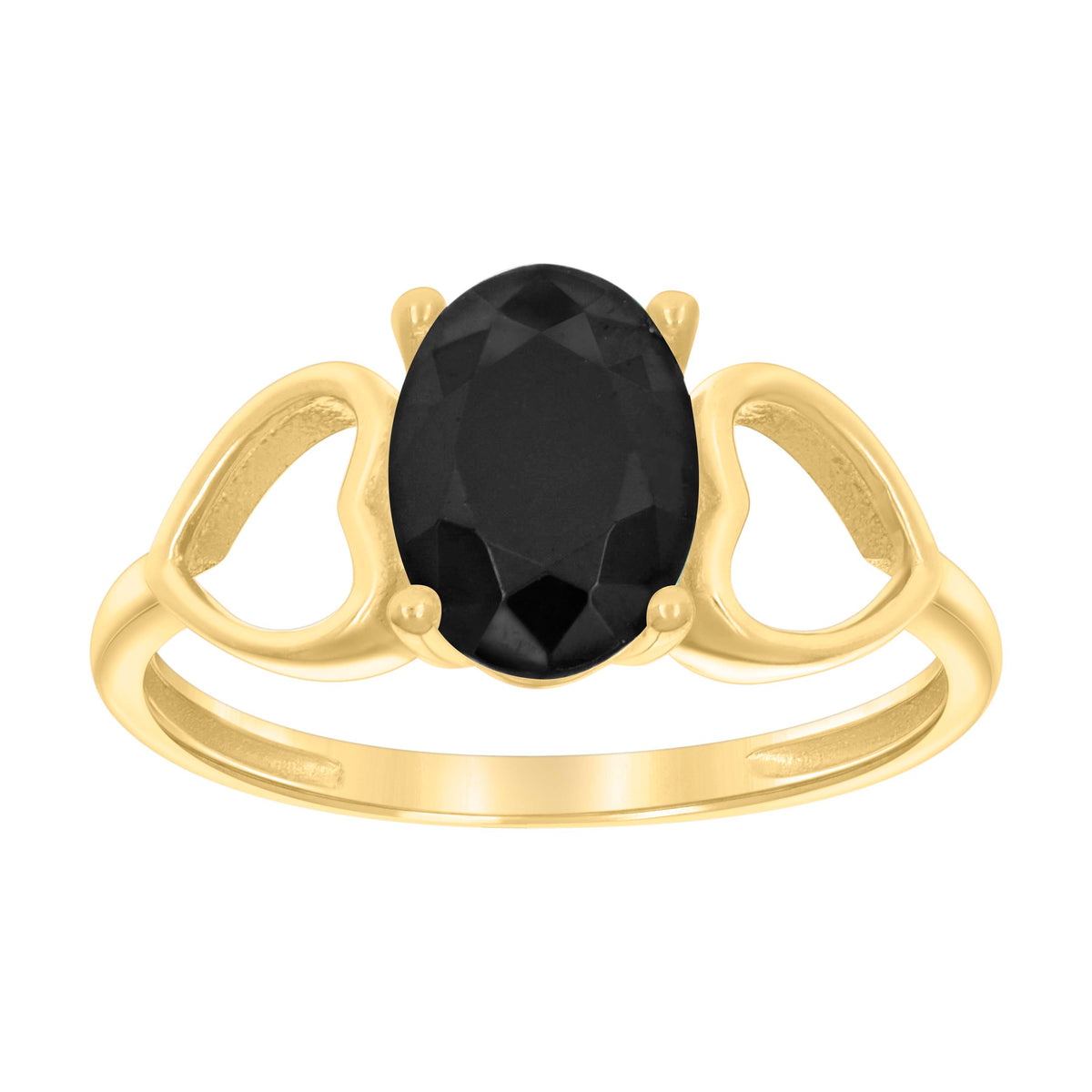 10kt Yellow Gold Baby Black Oval Cubic-Zirconia Heart Ring