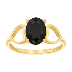 10kt Yellow Gold Baby Black Oval Cubic-Zirconia Heart Ring
