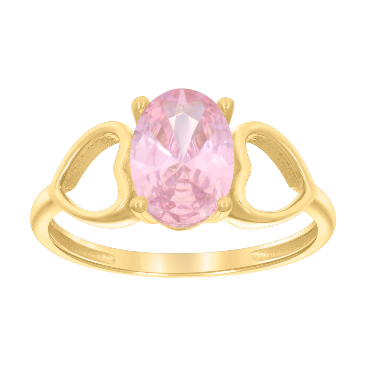 10kt Yellow Gold Baby Pink Oval Cubic-Zirconia Heart Ring