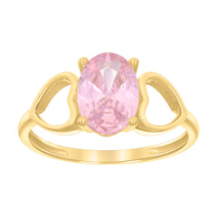 10kt Yellow Gold Baby Pink Oval Cubic-Zirconia Heart Ring