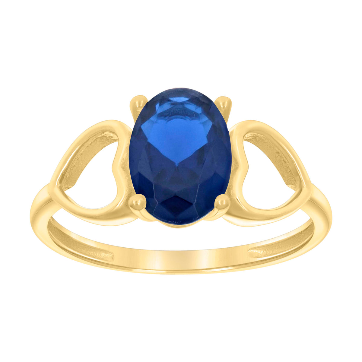 10kt Yellow Gold Baby Blue Oval Cubic-Zirconia Heart Ring