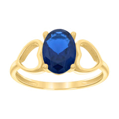 10kt Yellow Gold Baby Blue Oval Cubic-Zirconia Heart Ring