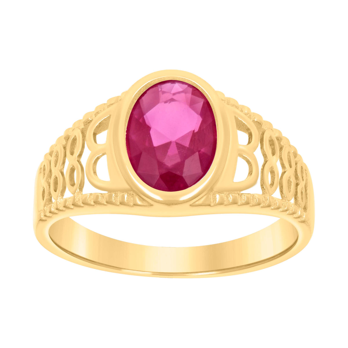 10kt Yellow Gold Baby Red Oval Cubic-Zirconia Fashion Ring