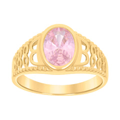 10kt Yellow Gold Baby Pink Oval Cubic-Zirconia Fashion Ring