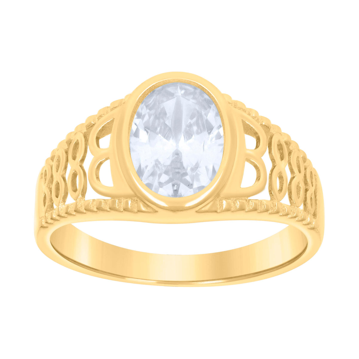10kt Yellow Gold Baby Oval Cubic-Zirconia Fashion Ring