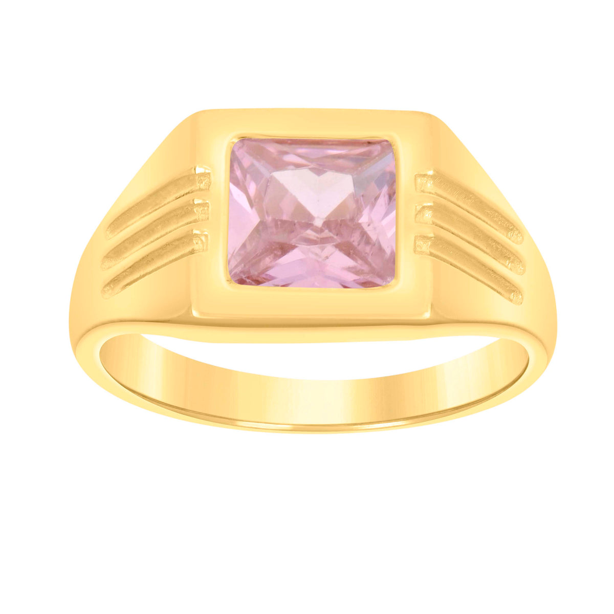 10kt Yellow Gold Womens Pink Princess Cut Cubic-Zirconia Square Head Fashion Ring