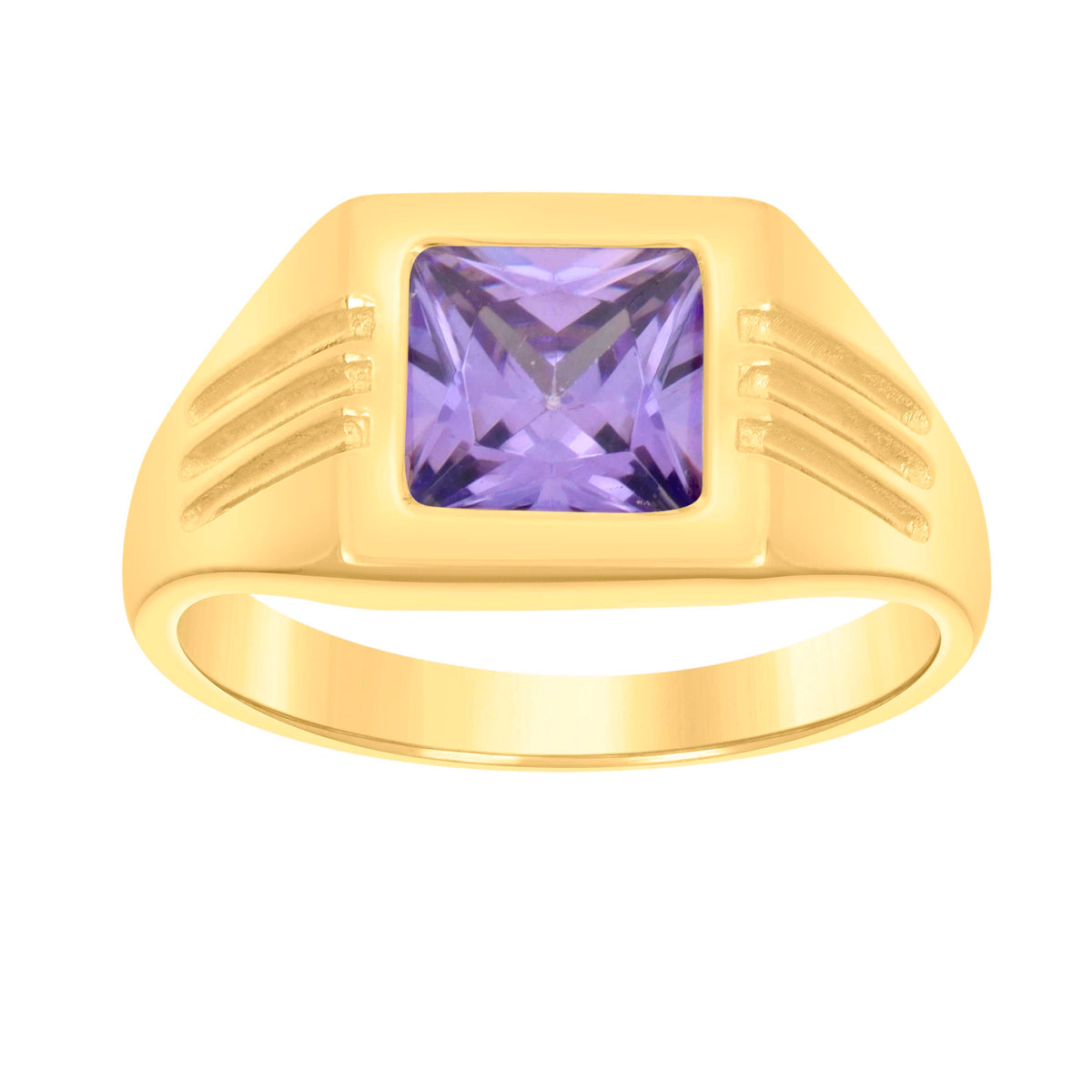 10kt Yellow Gold Womens Purple Princess Cut Cubic-Zirconia Square Head Fashion Ring