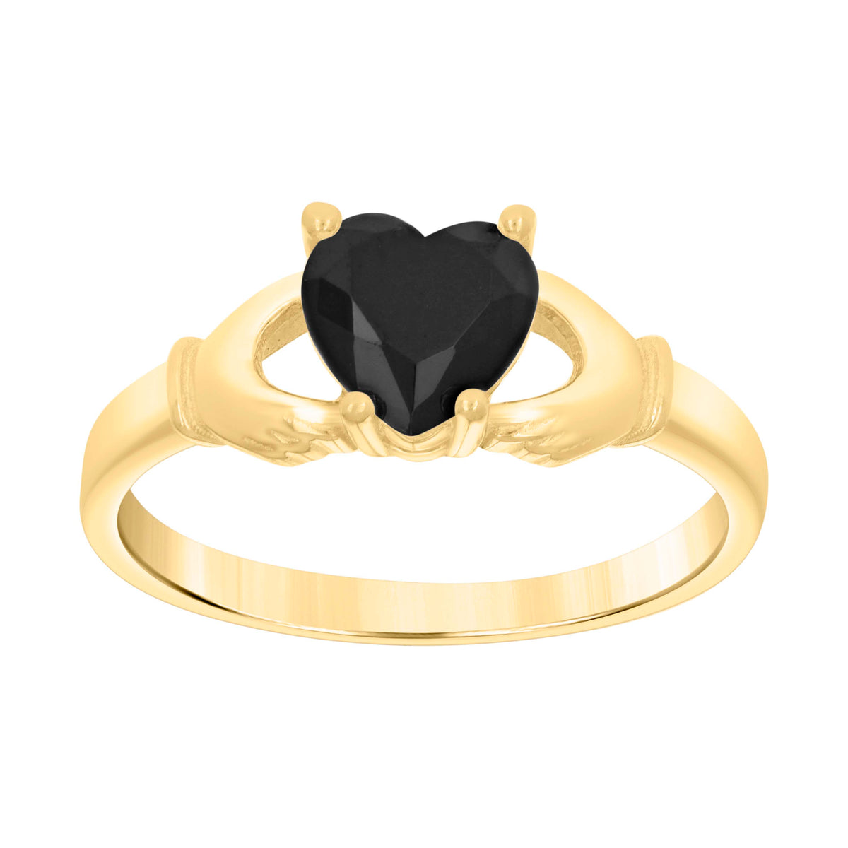 10kt Yellow Gold Baby Black Heart Cubic-Zirconia Claddagh Good Luck Ring