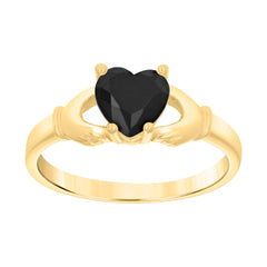 10kt Yellow Gold Baby Black Heart Cubic-Zirconia Claddagh Good Luck Ring