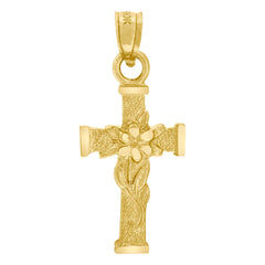 10kt Yellow Gold Mens Women Textured Flower Cross Religious Charm Pendant