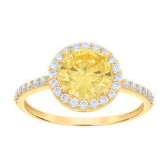10kt Yellow Gold Womens Yellow White Cubic-Zirconia Engagement Ring