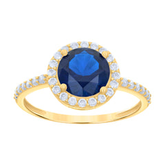 10kt Yellow Gold Womens Blue White Cubic-Zirconia Engagement Ring