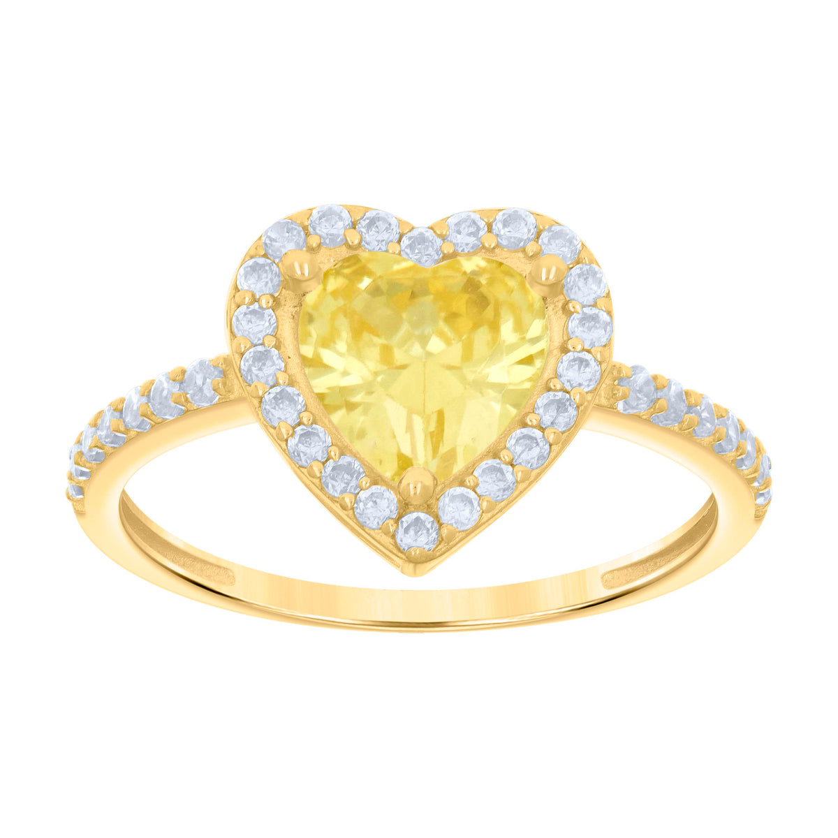 10kt Yellow Gold Womens Yellow White Heart Round Cubic-Zirconia Heart Engagement Ring