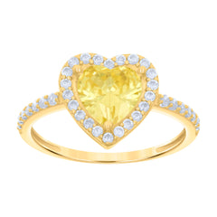 10kt Yellow Gold Womens Yellow White Heart Round Cubic-Zirconia Heart Engagement Ring