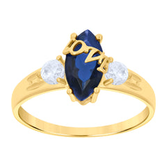 10kt Yellow Gold Womens Blue White Marquise Round Cubic-Zirconia Love Engagement Ring