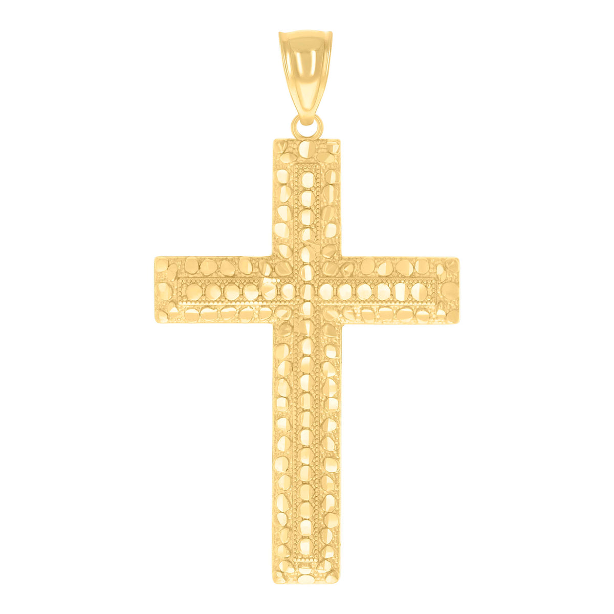 14Kt Yellow Gold Mens Nugget Cross Religious Charm Pendant