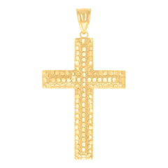 14Kt Yellow Gold Mens Nugget Cross Religious Charm Pendant