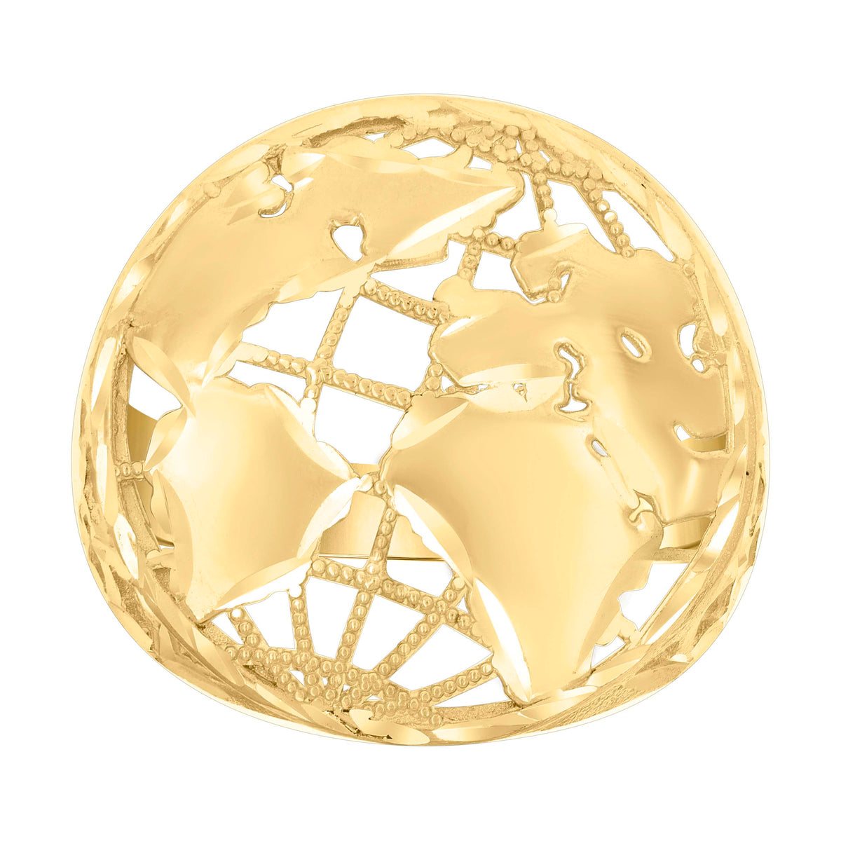 14Kt Yellow Gold Mens World Map Globe Ring