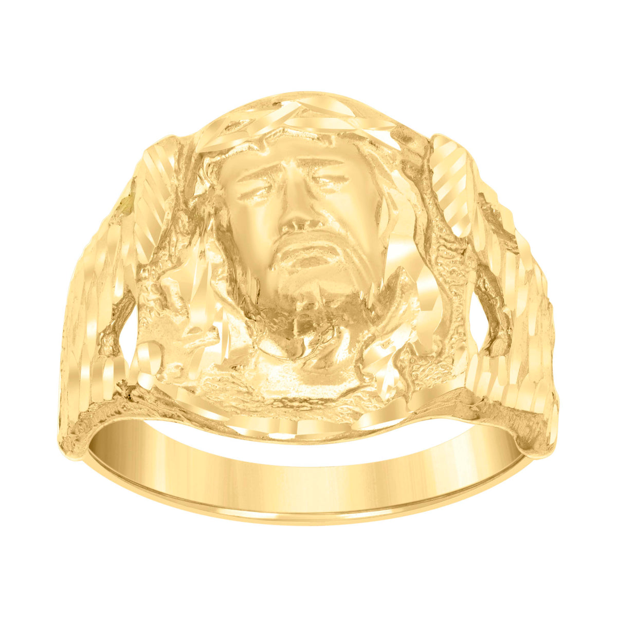 10kt Yellow Gold Mens Jesus Religious Ring