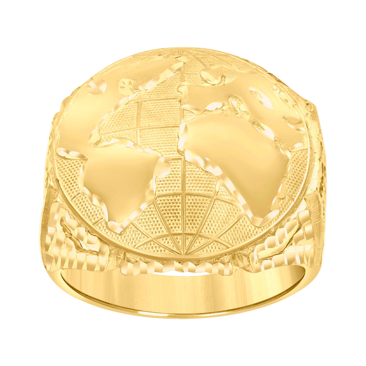 10kt Yellow Gold Mens World Map Globe Maps Ring