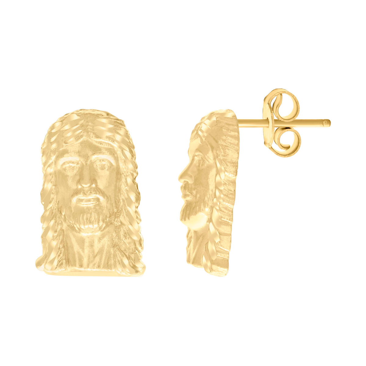 10kt Yellow Gold Womens Jesus Religious Stud Earrings