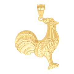 10kt Yellow Gold Mens Rooster Bird Wildlife Charm Pendant