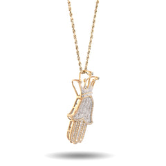 10k Yellow Gold Hamsa Hand w/ Crown Natural Diamond Baguette 2.5CTW Men Charm Pendant 11.1g