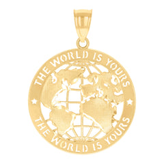 10kt Yellow Gold Mens The World Is Yours World Map Charm Pendant