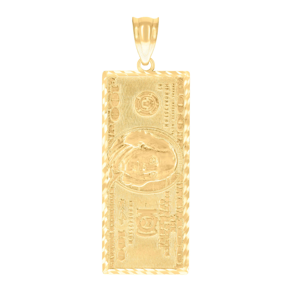 10kt Yellow Gold Mens 100 Dollar Bill Currency Charm Pendant
