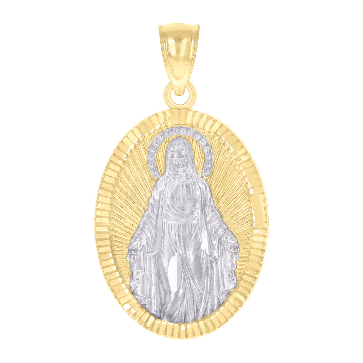 10kt Two-tone Gold Womens Oval Virgin Mary Religious Charm Pendant