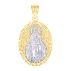 10kt Two-tone Gold Womens Oval Virgin Mary Religious Charm Pendant