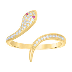 10kt Yellow Gold Womens Purple White Cubic-Zirconia Snake Reptiles Wildlife Ring