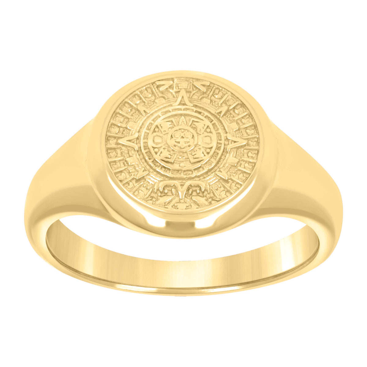 10kt Yellow Gold Mens Textured Aztec Calendar Fashion Ring