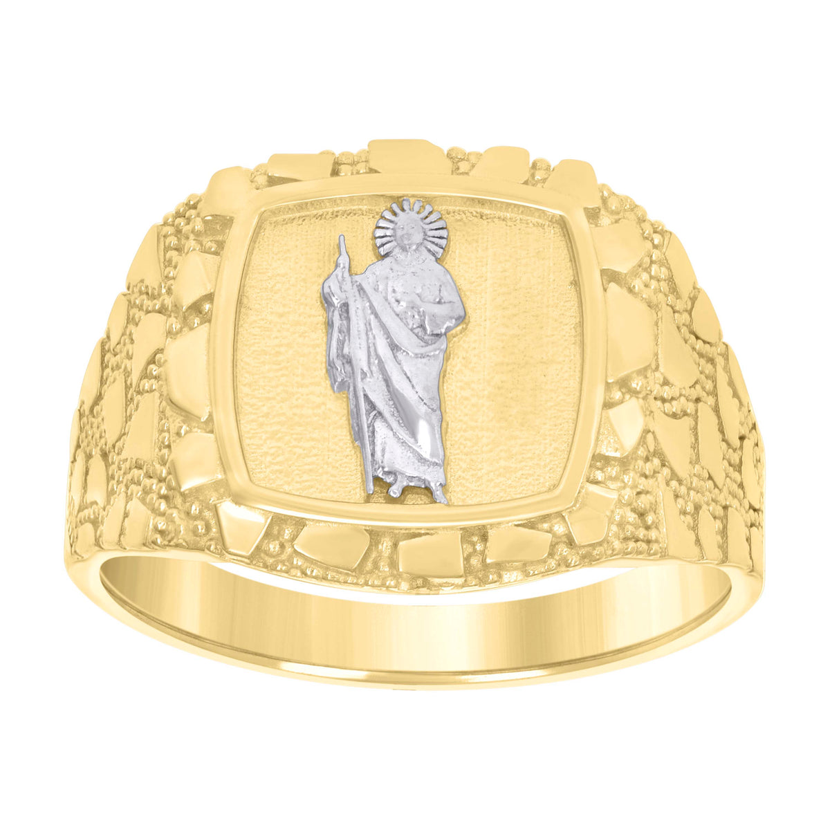 10kt Two-tone Gold Mens St. Jude Religious Nugget Ring