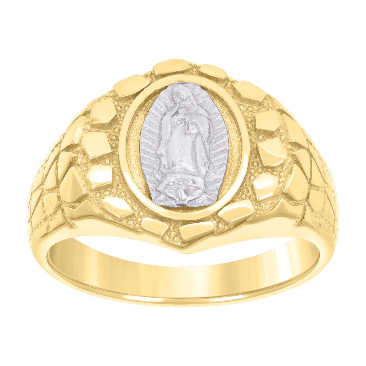 10kt Two-tone Gold Mens Guadalupe Religious Nugget Ring